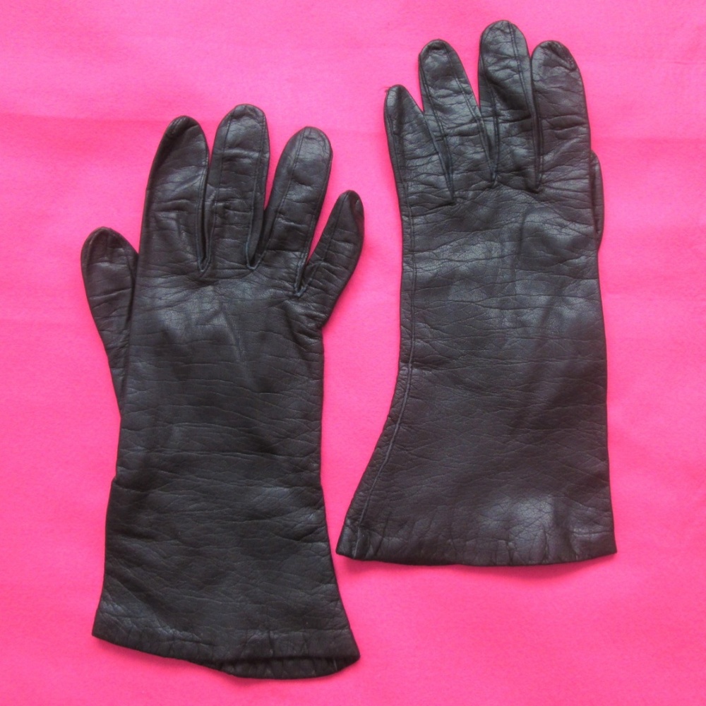 silk lined black vintage leather gloves size 7